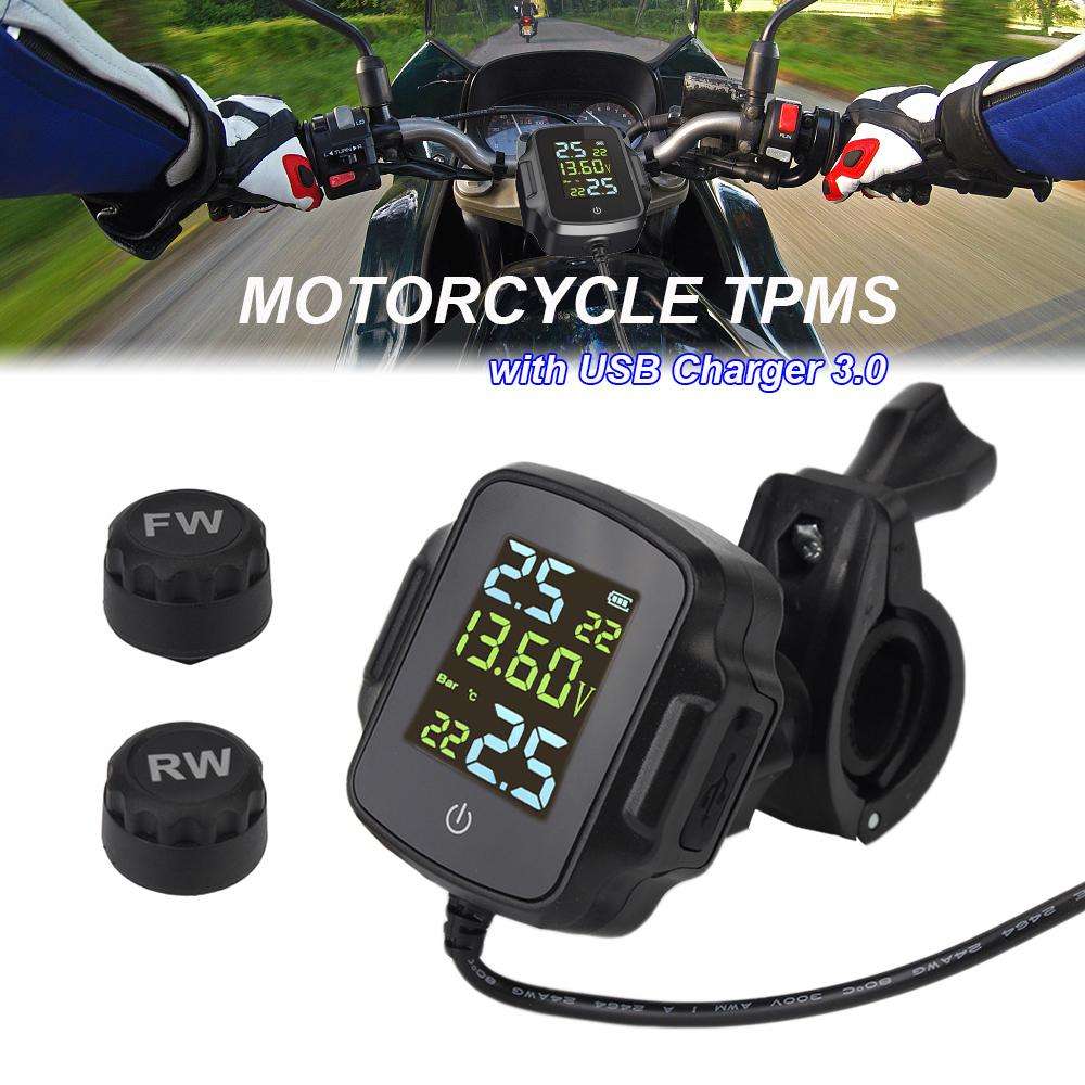 For Phone Tablet Motorcycle TPMS LCD Display USB Charger With QC 3.0 Tyre Temperature Alarm System With 2 External Sensors