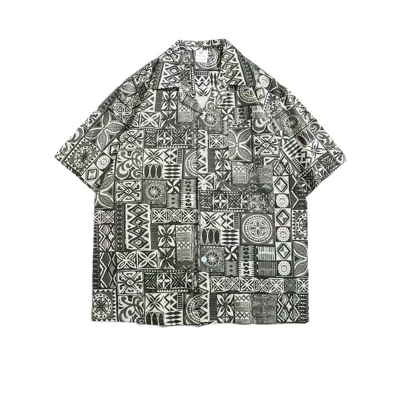 Hawaiian floral shirt for men, short-sleeved, summer, casual, loose, versatile, collared shirt for couples