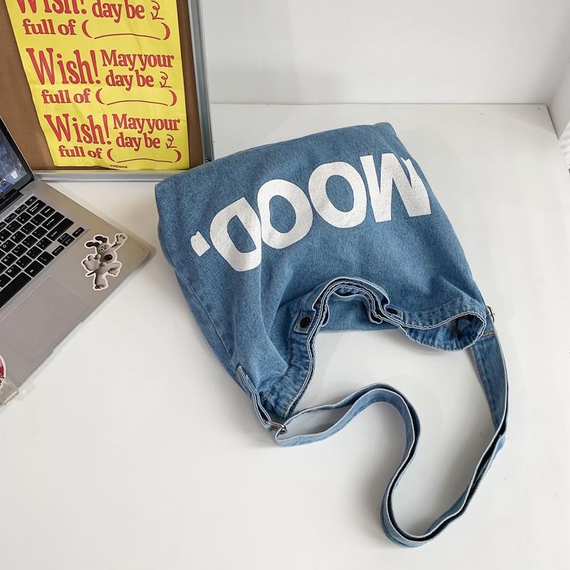 Letter Print Denim Crossbody Bag Large Capacity Student Shoulder Bag Men's Women's Handbags