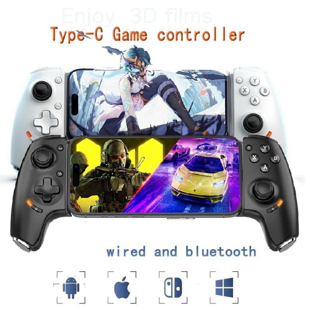 Herní ovladač pro mobilní telefon Gamepad Joystick Typ-C Kabelový & BT Kompatibilní s Androidem, iOS pro řadu iPhone 15