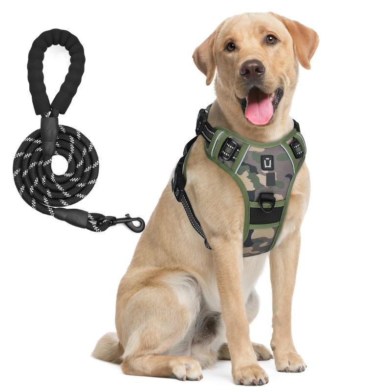 Dog Harness and Leash Combo, Escape Proof No Pull Vest Harness, with 5 Feet Leash, Reflective Adjustable Soft Padded Pet Harness
