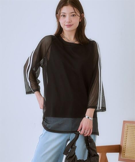 Large Size and Set Mesh Pullover Tank Orange LL [Nissen] Women's T-Shirts Cut-and-Sew 2-Piece (Side-Lined + Top) Off-White +