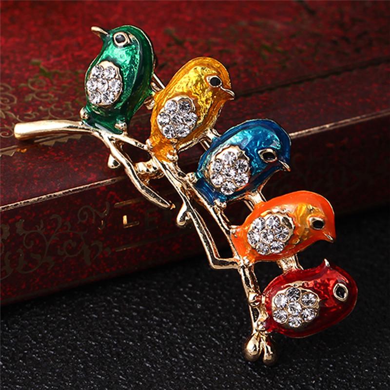 Enamel Five Birds Brooch Pin   Collar Clip Animal Brooches Gift