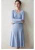 Women's Slimming V-neck Cashmere Knit Dress - Long Wool Dress for Autumn/Winter