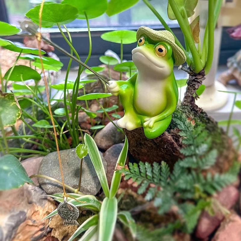 Venkovní zahradní pryskyřičná žába rybařící ozdoba - Dekorace pro jezírko a skalku