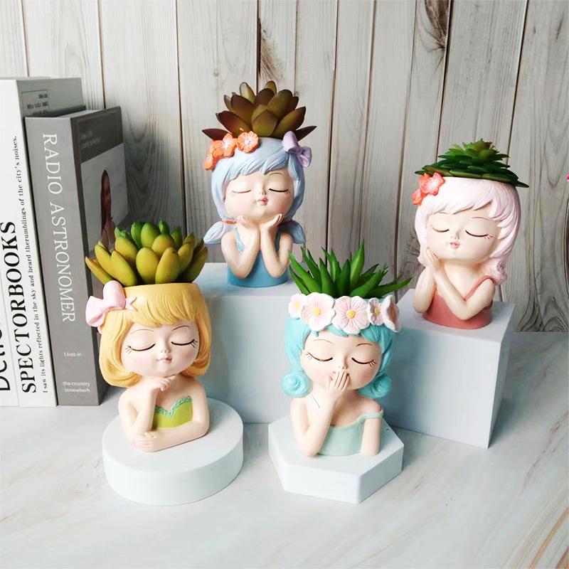 Nordic Style Resin Fairy Flower Pot - Cute Cartoon Succulent Desktop Ornament.