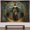 Bronze Angel Statue with Wings and Wheat Wall Art 2D Printing Cloth Spiritual Decor Mythical Figure Home Gallery Tapestry