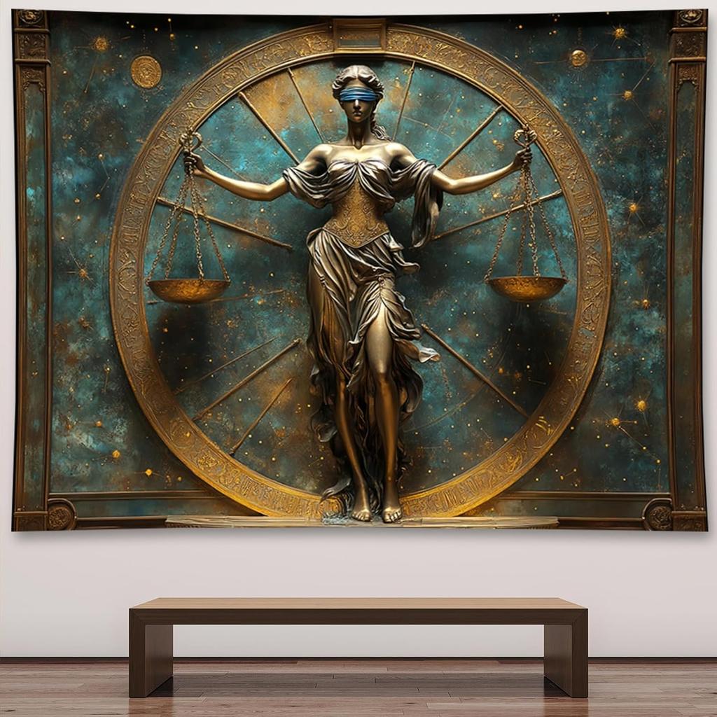 Bronze Angel Statue with Wings and Wheat Wall Art 2D Printing Cloth Spiritual Decor Mythical Figure Home Gallery Tapestry