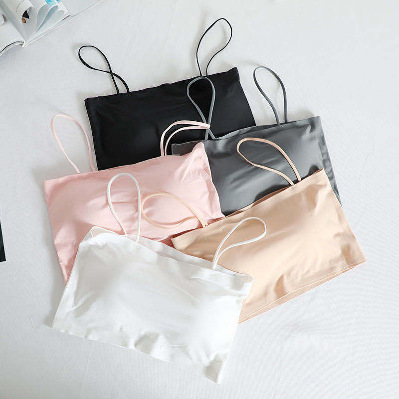Summer Ice Silk Seamless Versatile Suspender Beautiful Back Tube Top Underwear Student with Chest Pad Vest