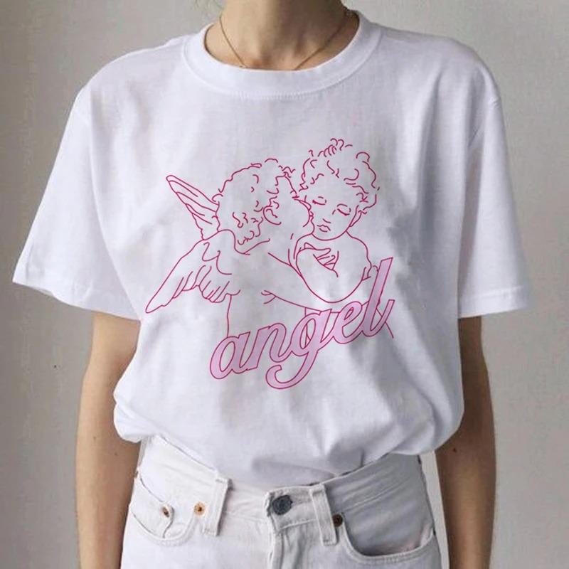 Angel Aesthetic Streetwear White Fashion Women TShirts Harajuku Short Sleeve Clothes Summer ONeck Tees Casual FeUnisex Tops