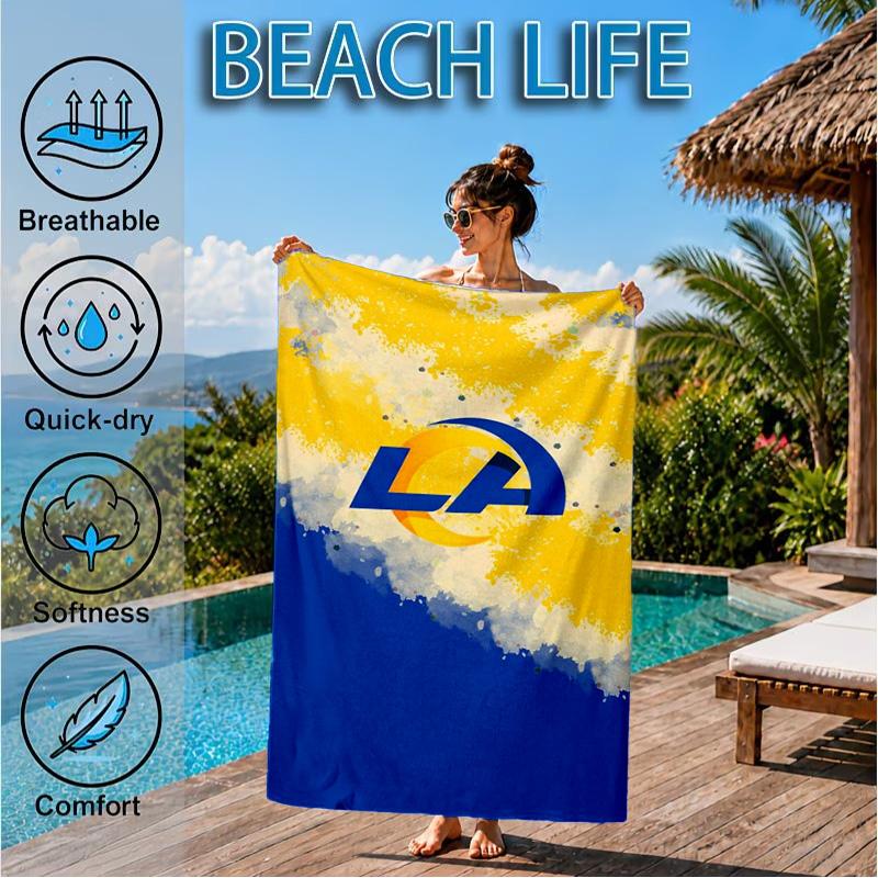 Rams Football Team Spirit Printed Microfiber Beach Towel, Soft And Absorbent, Quick-Dry, Ideal for Summer Travel, Beach Essential, Swimming Pool