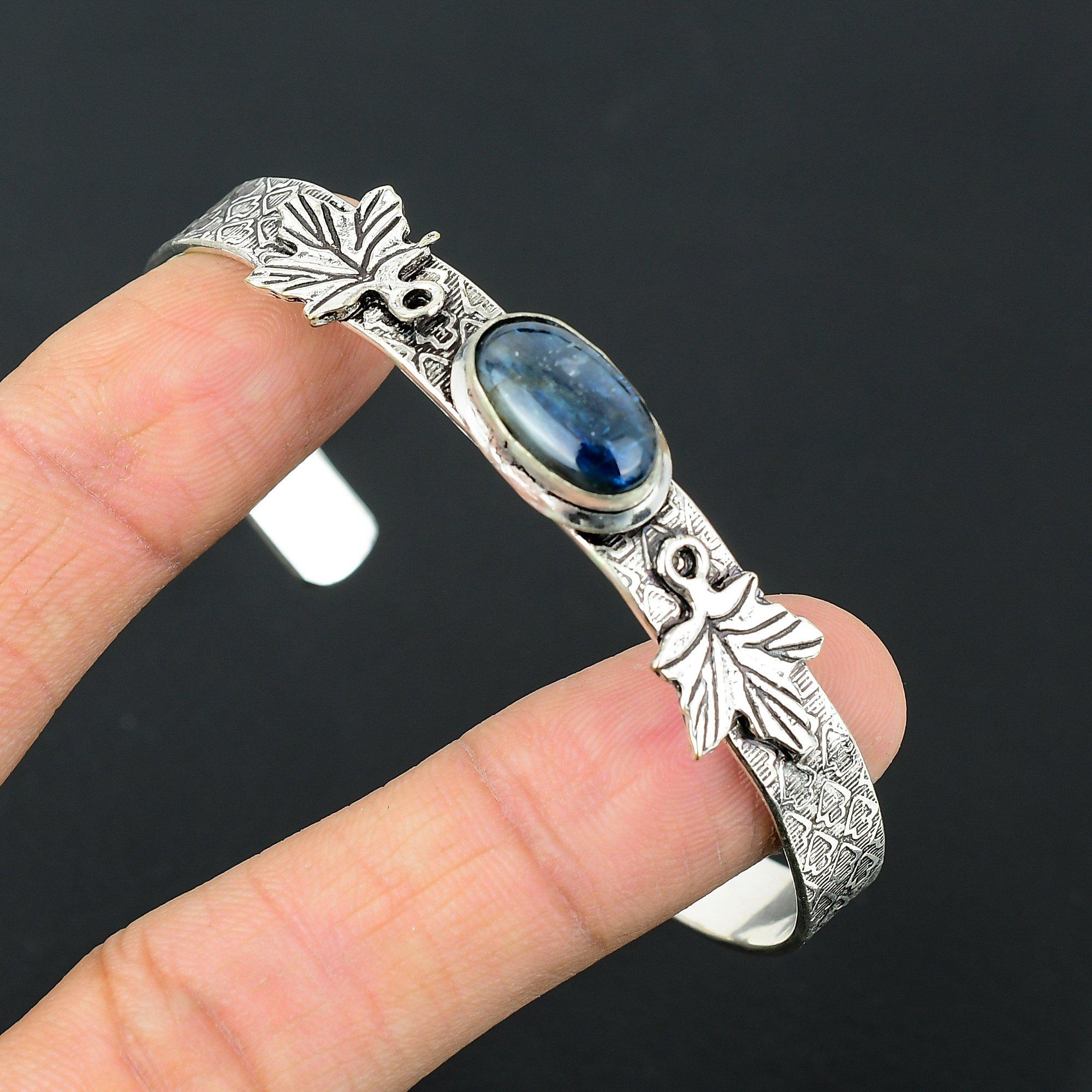 

Natural Kyanite Gemstone Bangle Adjustable 925 Sterling Silver Indian Jewelry Adjustable