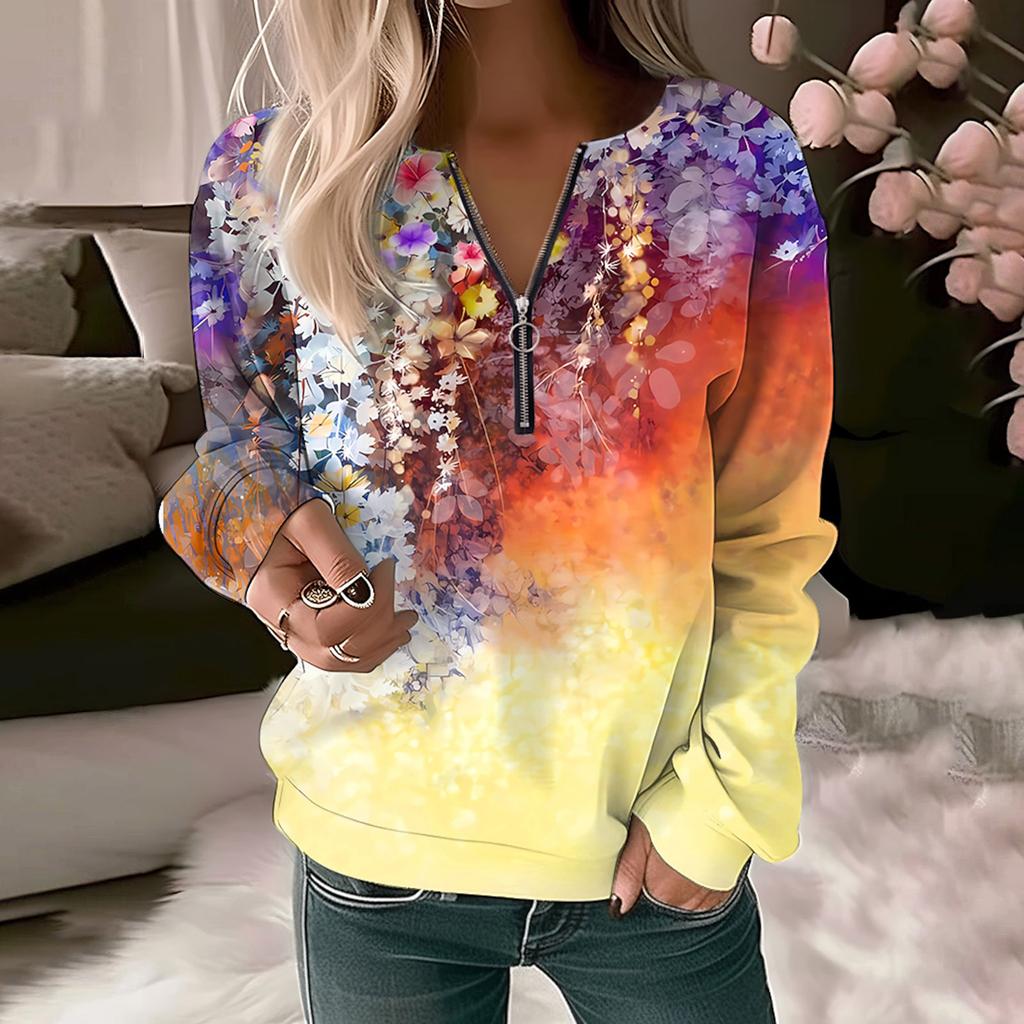 Damskie Bluza Pulower Podstawowy Zamek błyskawiczny ćwiartkowy Żółty Czerwony Niebieski Krawat Ulica W serek Długi rękaw Top Casual Jesień Pulower