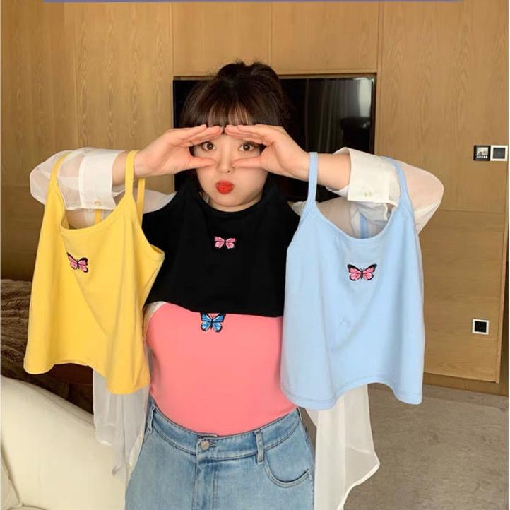 

Женские топы, майка большого размера с вышивкой бабочки, сплошной цвет на тонких бретелях, топы без рукавов с открытой спиной 4XL жёлтый