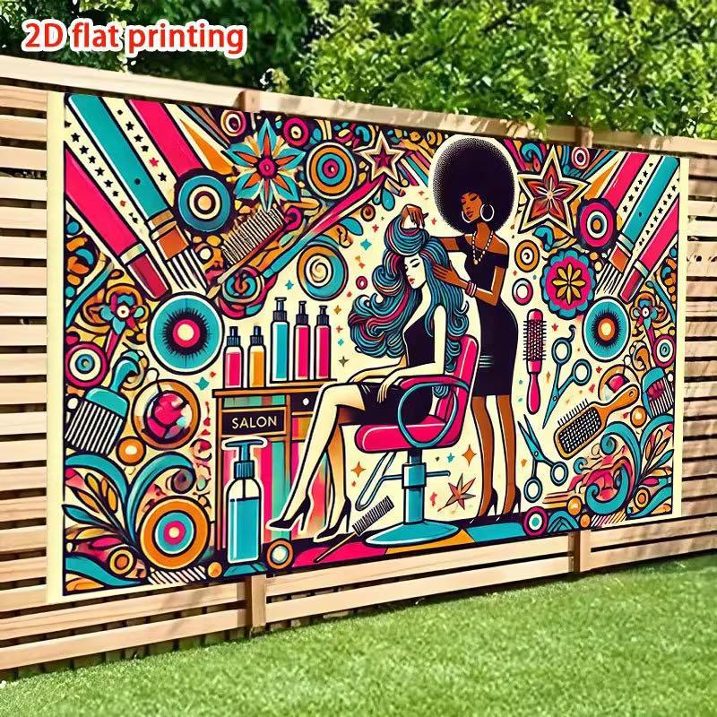 Retro Hair Salon Tapestry, Pop Art Barber Shop Background Cloth, Salon Studio Wall Decor