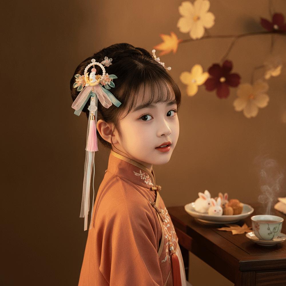 Cute Forehead Chain Traditional Tassel Hairpins Fairy Headpiece Bunny Hair Clips Festival