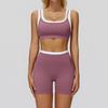 Completo da Yoga da Donna Transfrontaliero: Color Block Nude Feel, Vita Alta Costolata, Abbigliamento Sportivo Fitness Versatile