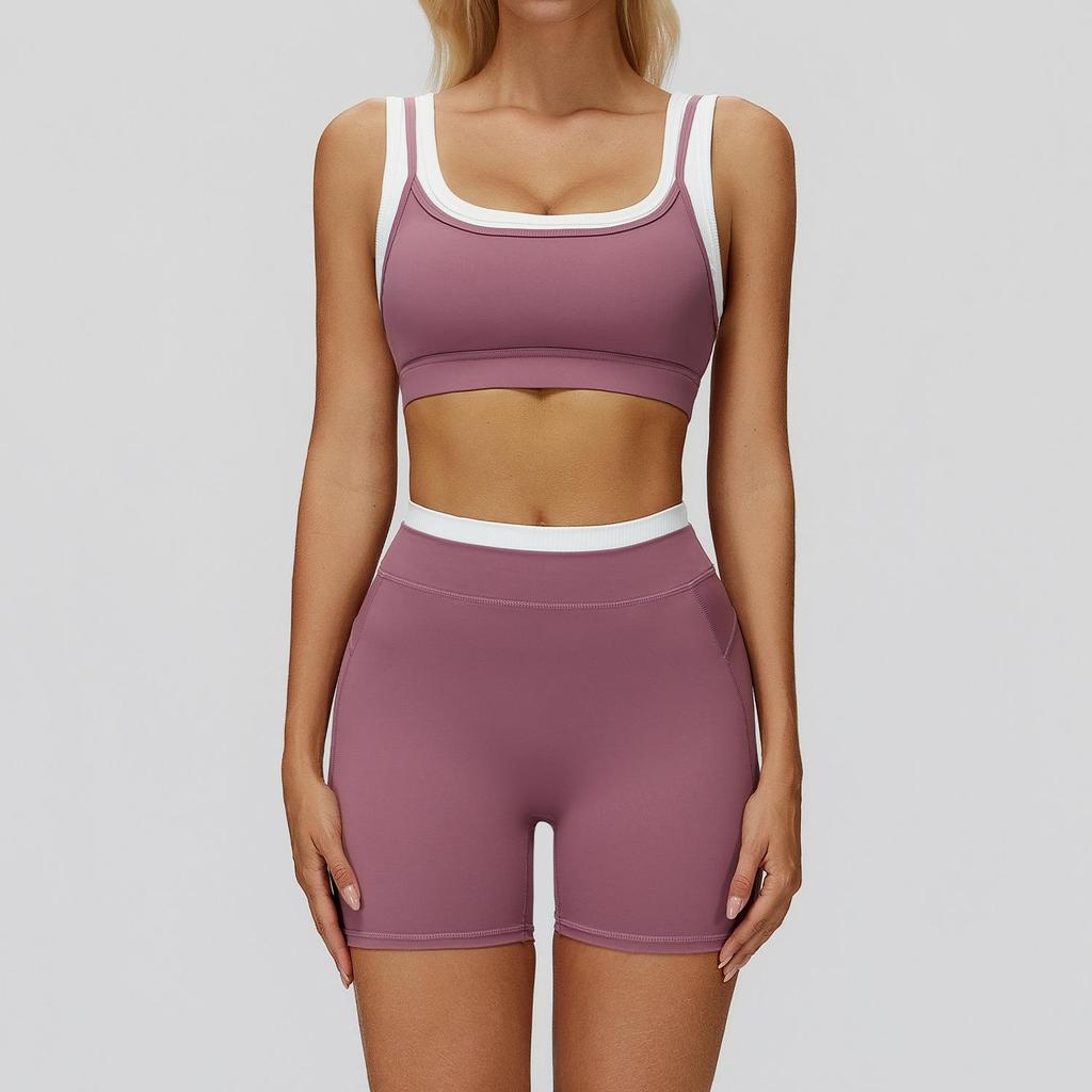 Completo da Yoga da Donna Transfrontaliero: Color Block Nude Feel, Vita Alta Costolata, Abbigliamento Sportivo Fitness Versatile