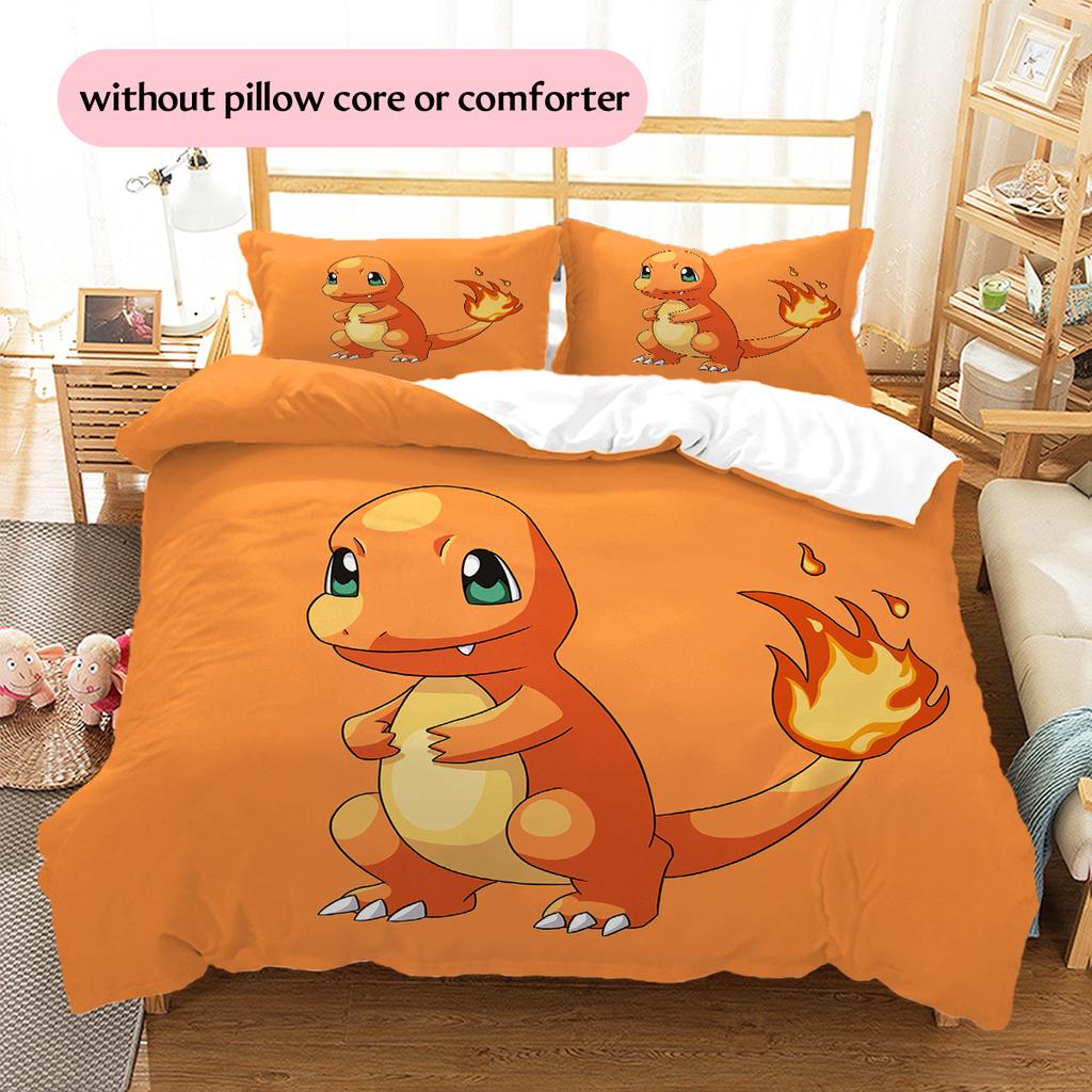 Pokémon Charmander Pattern Bedding Home Decoration Birthday Gift (1 * Duvet Cover + 2 * Pillowcase, Without Core)