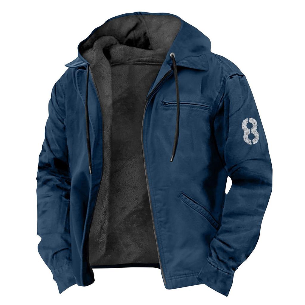 Men's Casual Zippered Pocket Hooded Jacket Men's Color Fashion Warm Jacket
