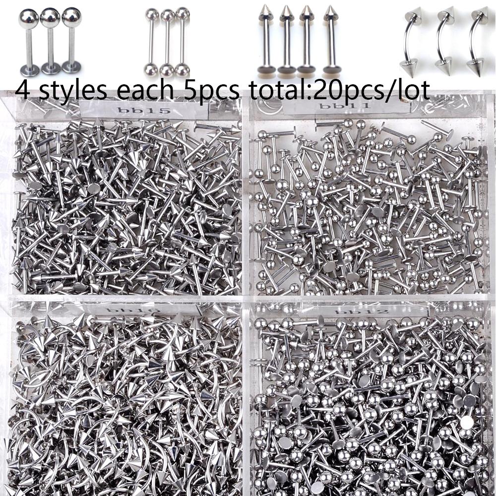 20/45 Pezzi/Lotto Anelli per Lingua Orecchio in Acciaio Inossidabile Barre Bilanciere Per Donna Uomo Unisex Gioielli per Piercing Corporeo Vendita all'Ingrosso