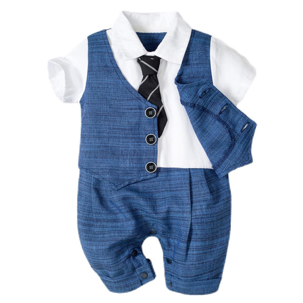 Baby Boy Summer Romper 1Y with Faux Vest Shirt and Shorts - Ready Stock