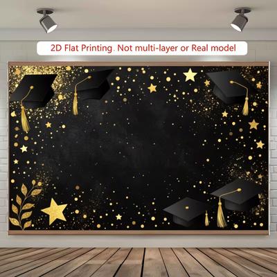 2D Black Gold Graduation Backdrop for High School & College Graduation Party