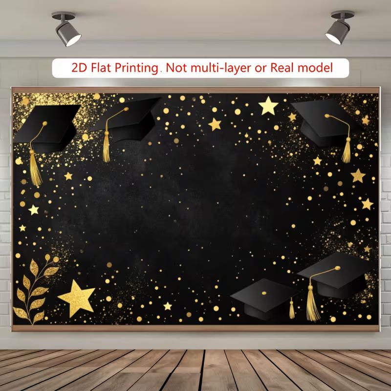 2D Black Gold Graduation Backdrop for High School & College Graduation Party 47.2x31.5inch/120*80cm