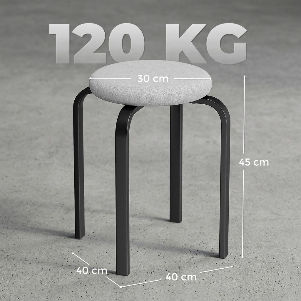 Stapelbarer Hocker Set aus 4 Stück, Moderne Polsterhocker Rund ohne Rückenlehne für Küche, Esszimmer, Grau