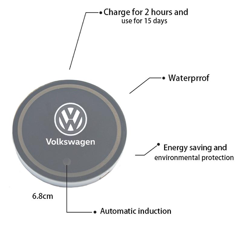 For VOLKSWAGEN VW Color Luminous Car Water Cup Coaster Holder Car Led Atmosphere Light For Volkswagen Golf Polo Passat b6 Tiguan