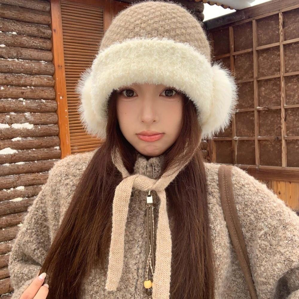 Solid Color Plush Earflap Cap Premium Plush Fluffy Warm Hat Winter Knit Hat  Chilly Days