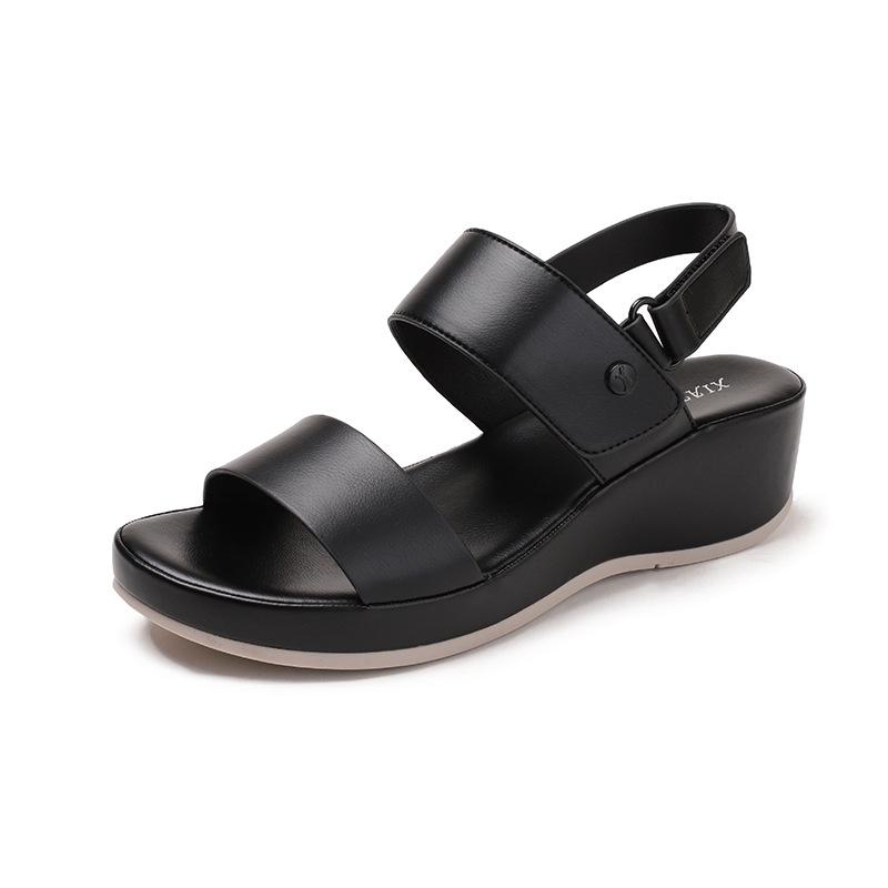 

Platform Roman sandals women s new one-word with muffin wedge heel casual sandals open toe 36 чёрный