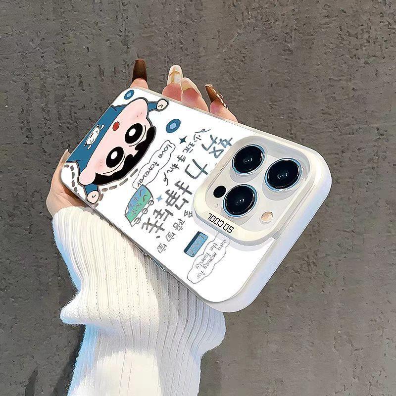 Couple Shin-chan and Himawari compatible phone cases for iPhone 17, 16, Pro Max, and iPhone 15, 14-inch silver, and 13XR.