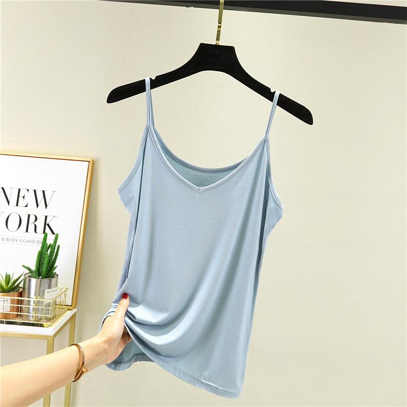 Summer solid color suspender vest women's loose v-neck sleeveless bottoming shirt, thin inner and large size outer wear versatile top