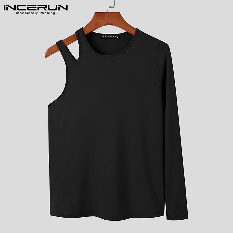 

INCERUN Весенние мужские футболки с длинными рукавами и одной манжетой Slim Fit