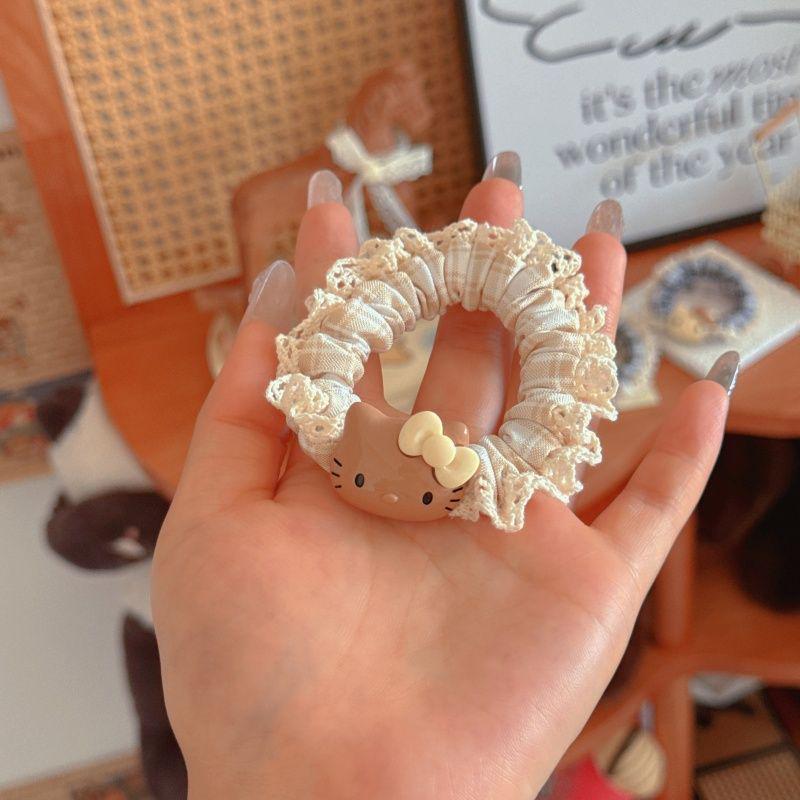 Sweet Lace Black Leather Kitten Hair Tie: Cute Girly Ponytail Scrunchie