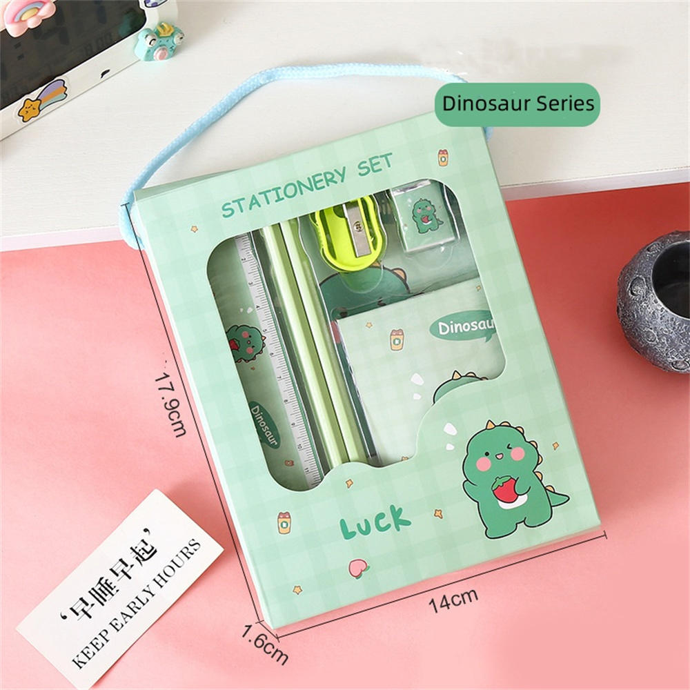 1 Set Cartoon Stationery Set Including Pencil Notebook Ruler Eraser Pencil Sharpener Student School Supplies Stationery Gifts