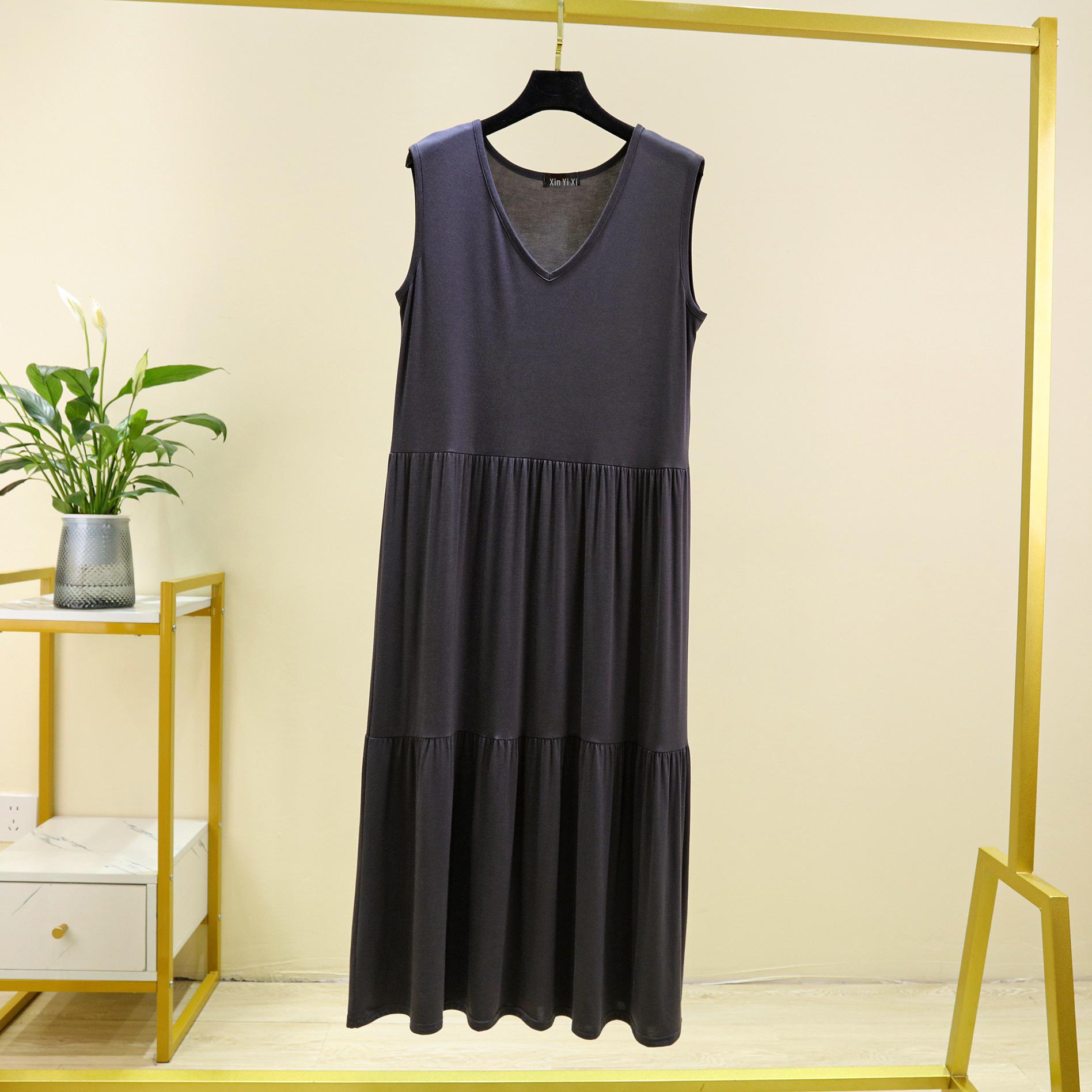 

Модальное платье-майка без рукавов с V-образным вырезом, летнее, стройнящее, больших размеров, пэчворк Medium темно-серого