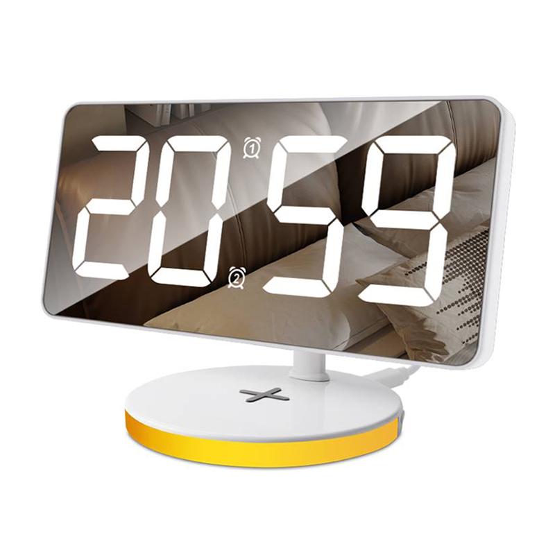 Smart Bedside Charging Station Mirror LED Desk Clock with RGB & Sunrise Alarm Adjustable Height for Office/Bedroom (White,NA) белый