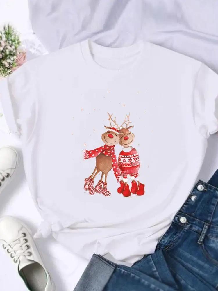 

Fashion 2025 Print T Top Merry Christmas New Year Tree Lovely Festival Trend Holiday Graphic Tee Women Shirt Clothing Tshirts S