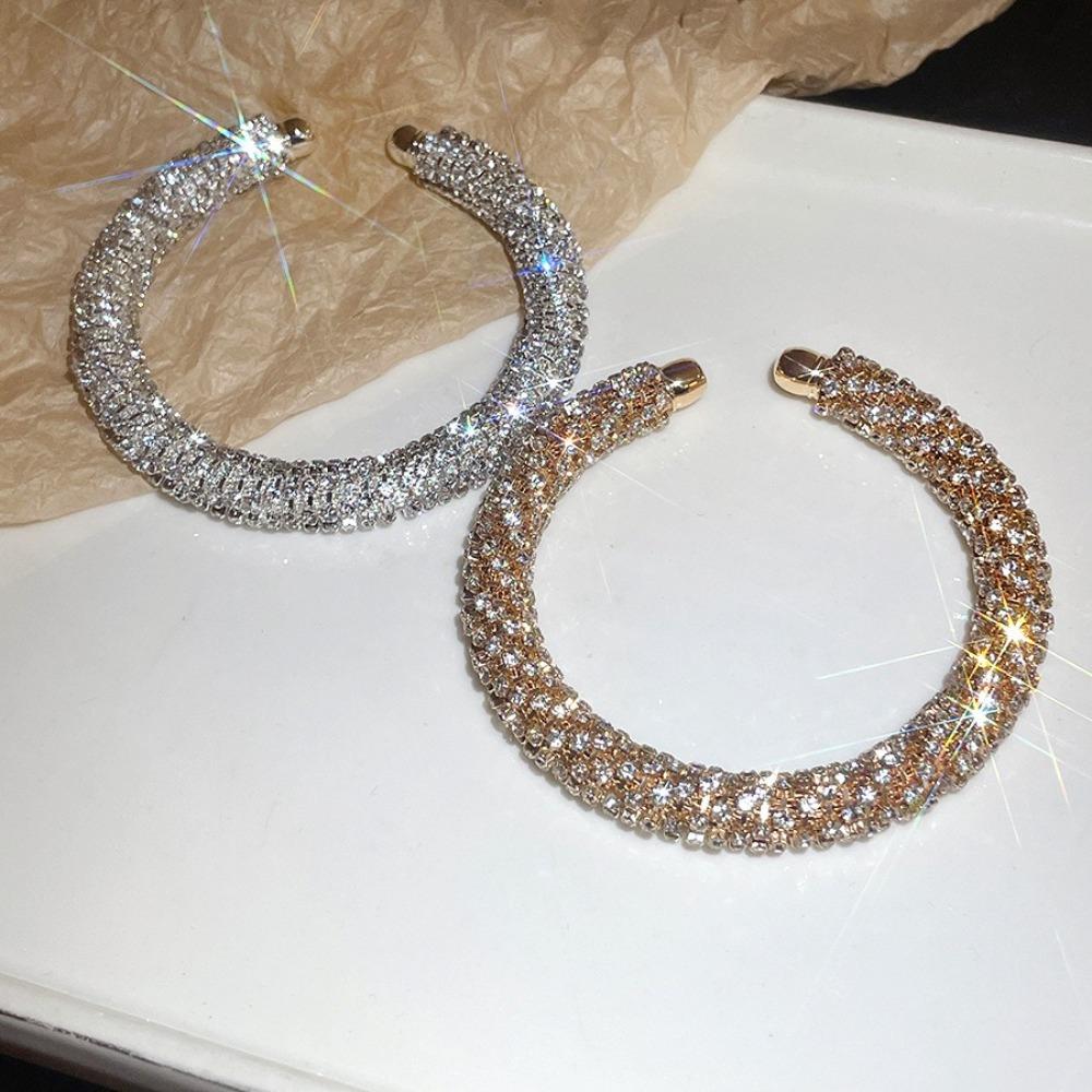 Luxuriöses rundes Armreif-Armband Silberfarben Gold Strass-Armreif Schmuck Verstellbarer offener Armreif Damen