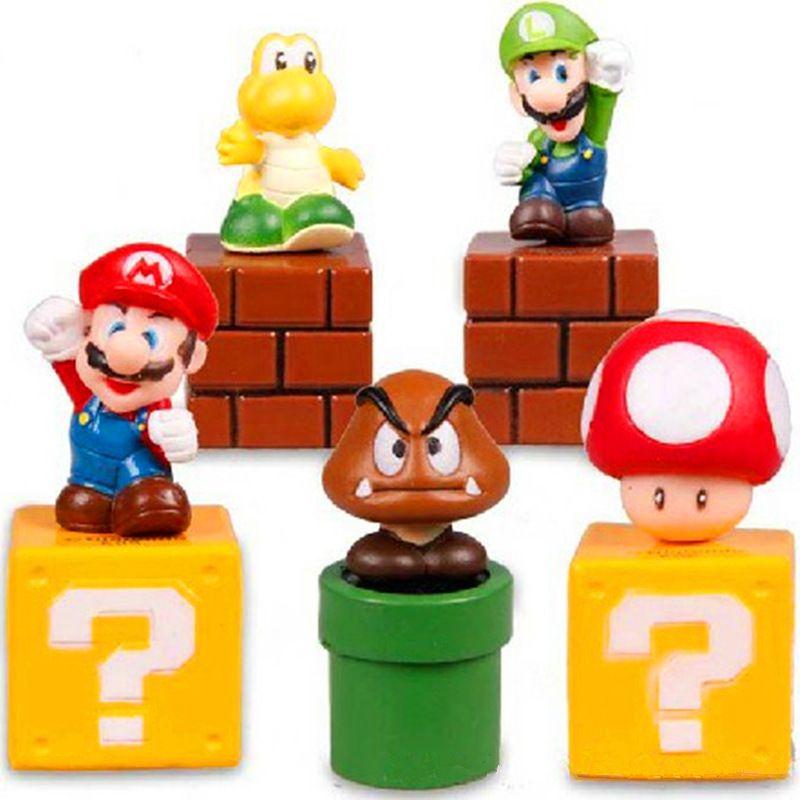 Super Mario 5pcs Bros Pvc Action Figures Decoration Game Mushroom Toys Kid Gifts