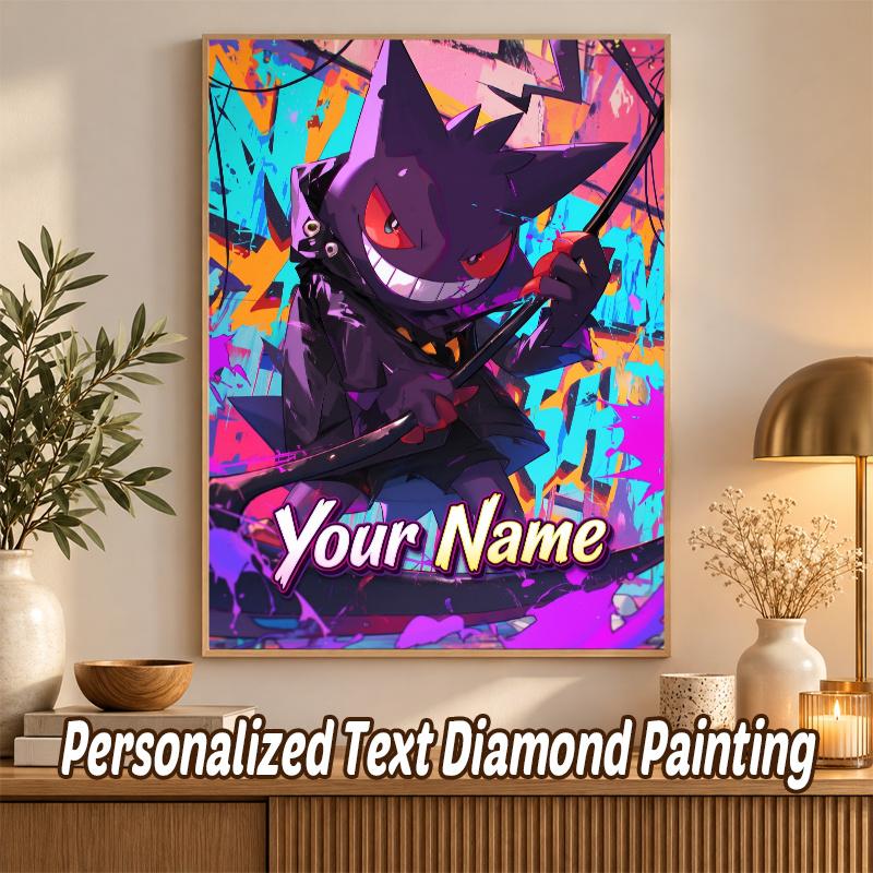 Gengar Custom Name Diamond Painting Personalized 5D Full Drill DIY Diamond Art Home Decor