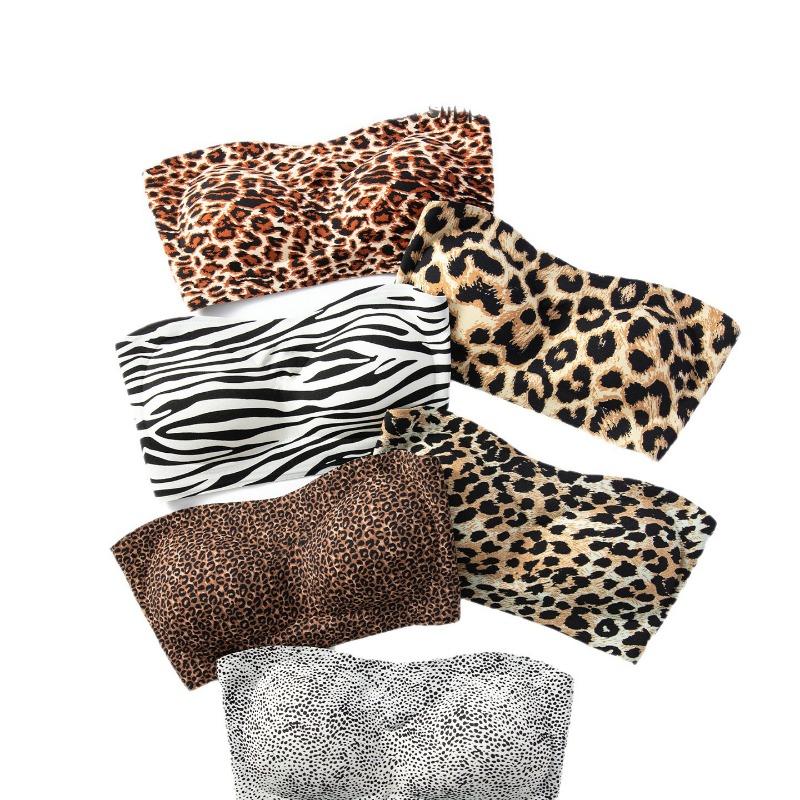Women S Leopard Print Strapless Anti Slip Push Up Bandeau Bra