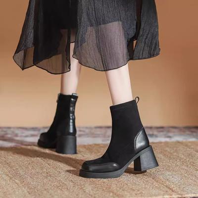 Small Heel Elastic Thin Boots Women's 2025 Autumn and Winter New Thick Heel Short Boots French Socks Boots Martin Boots