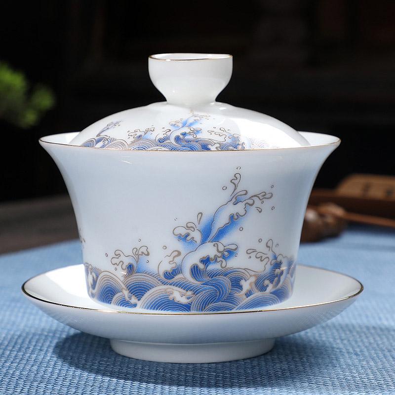 180 ml hvit porselen håndmalt gull te-terrin leire Gaiwan for tebolle Shen Puer-suppe med lokk Gai Wan Gaiwan og kopper