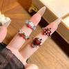 Niche Premium Stack‑Wear Open Ring Vibrant Sweet Girly Fruit Enamel Drop‑Glaze Strawberry Zircon Adjustable Fashion Jewelry