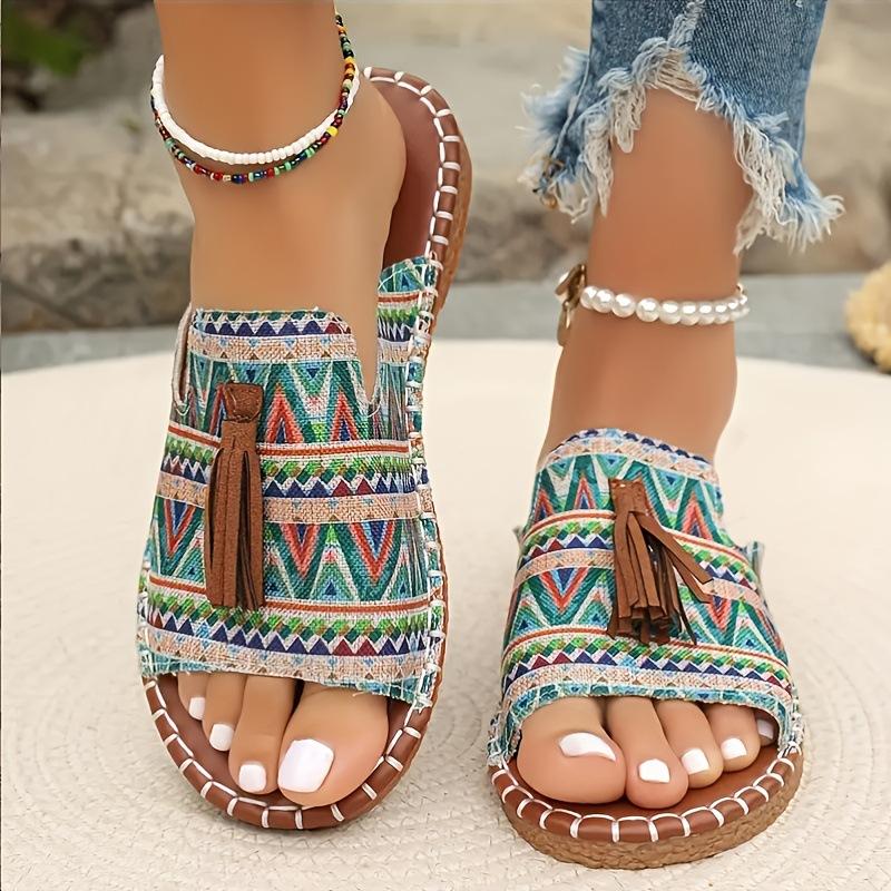 Mehrfarbige Fransen-Slipper in Übergröße für Damen für legere Sommer-Strandkleidung