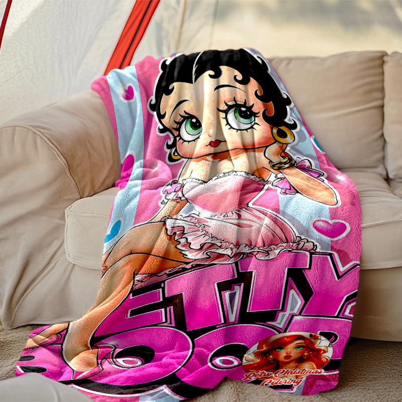 1pc Betty Boop Blanket, Home Printed Throw Blanket - Soft Blanket Gift for Family, Washable Sofa Bed Blanket