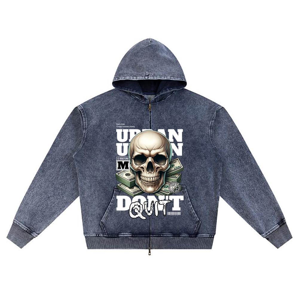 

DTG print Knitted Denim Zip-Up Hoodie Don t Quit Brother Print Zipper Hoodies XL темно-синього кольору
